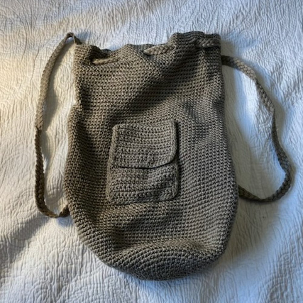 Tan Crochet Backpack Style Bag